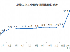 2021年1-2月份規(guī)模以上工業(yè)增加值增長35.1%