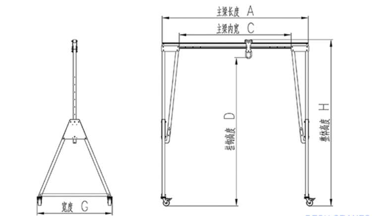 便攜式鋁合金龍門吊外形尺寸圖